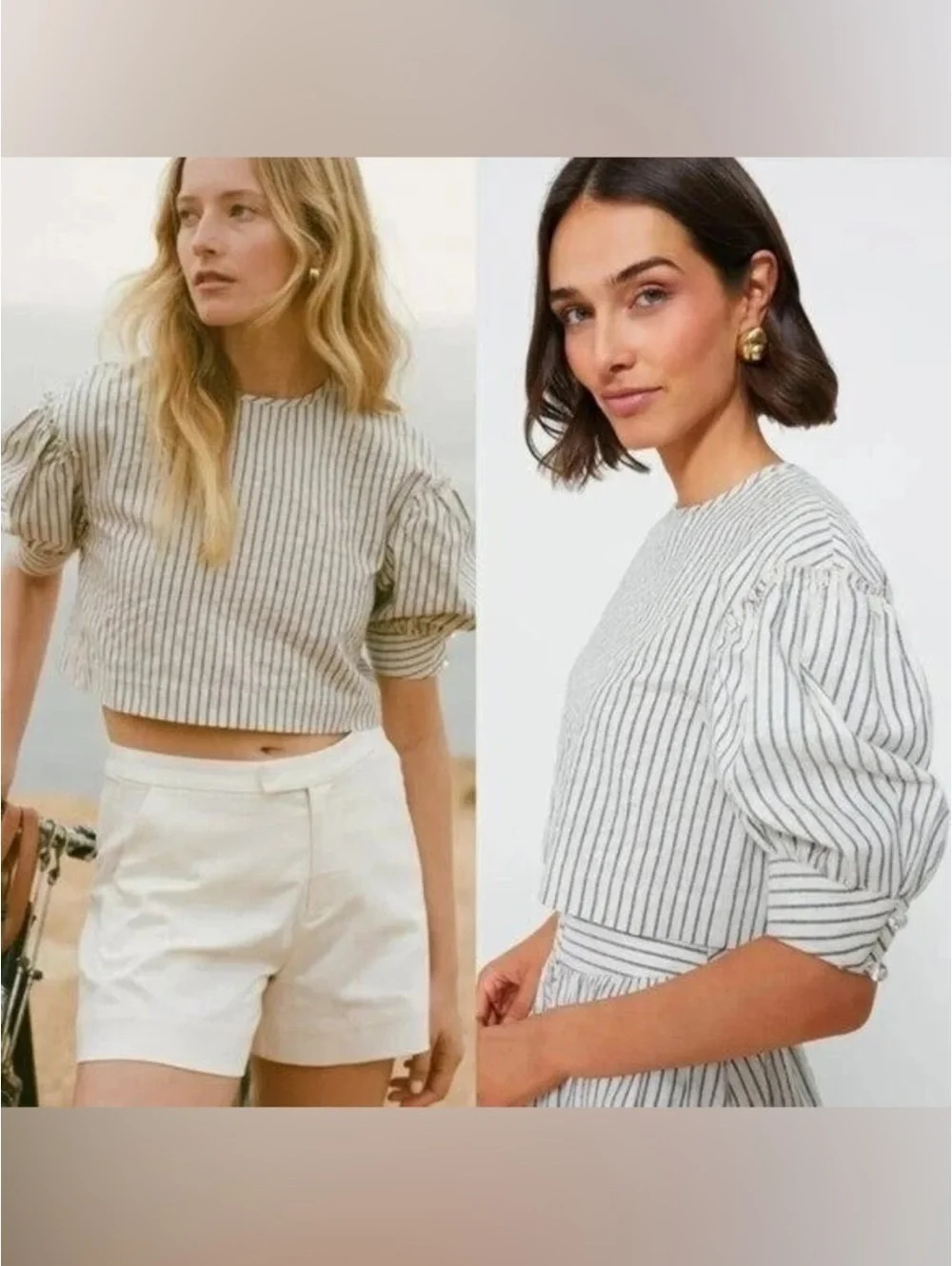 Tuckernuck Blue Linen Stripe Puff Sleeve Edie Top
